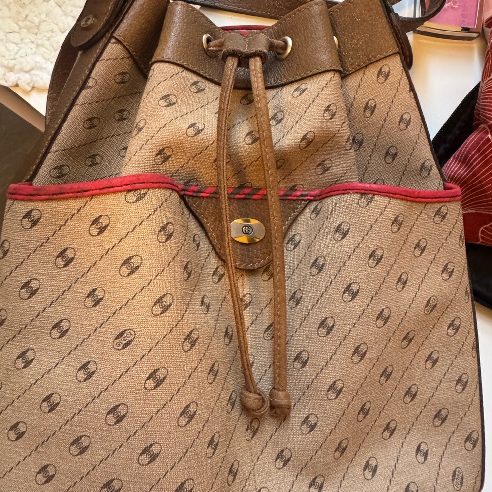 Gucci Brown and Red Monogram Tote